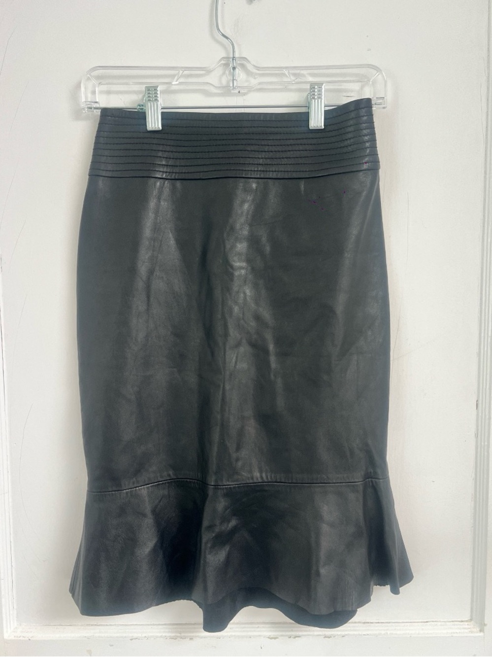 Kiton Napoli Leather Peplum
Hem Black Skirt $1980 Size US 6